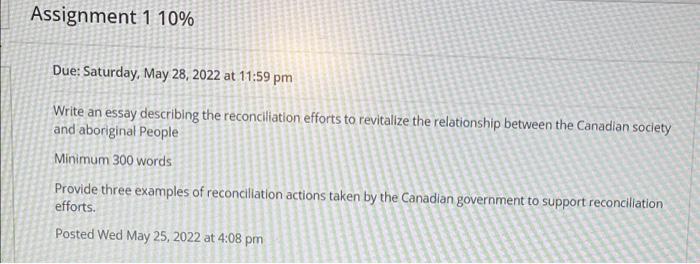 Assignment 1 10 Due Saturday May 28 2022 At 11 59 Pm Write An Essay Describing The Reconciliation Efforts To Revital 1