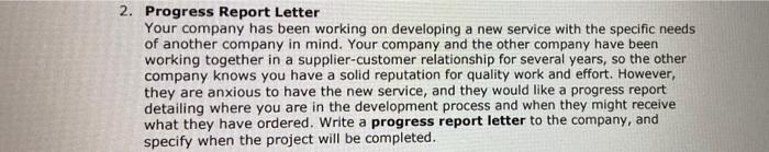 2 Progress Report Letter Your Company Has Been Working On Developing A New Service With The Specific Needs Of Another 1