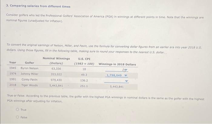 3 Comparing Salaries From Different Times Consider Golfers Who Led The Professional Golfers Association Of America Pg 1