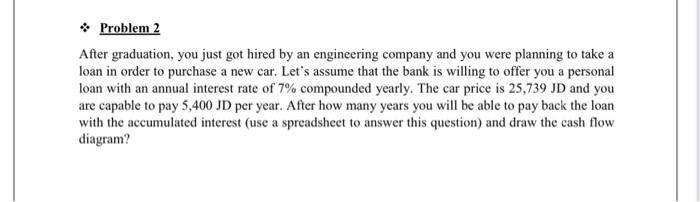 Problem 2 After Graduation You Just Got Hired By An Engineering Company And You Were Planning To Take A Loan In Order 1