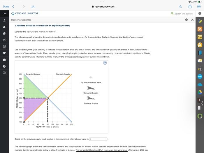Done Aa Ng Cengage Com Cengage Mindtap Homework Ch 09 1 Welfare Effects Of Free Trade In An Exporting Country Consid 1