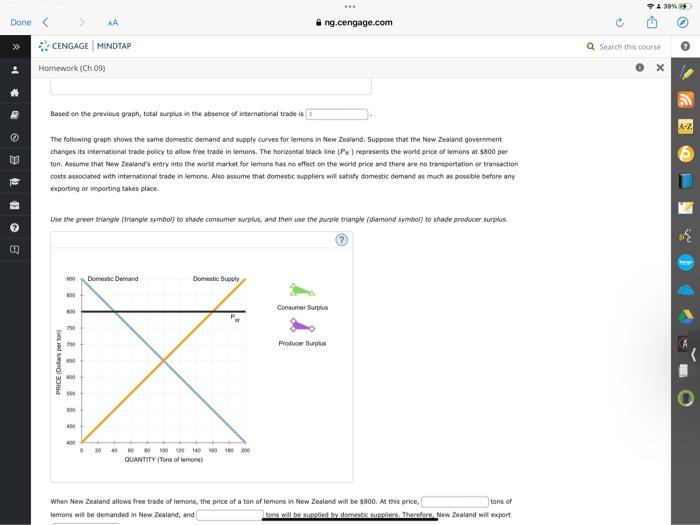 Done Aa Ng Cengage Com Cengage Mindtap Homework Ch 09 1 Welfare Effects Of Free Trade In An Exporting Country Consid 2