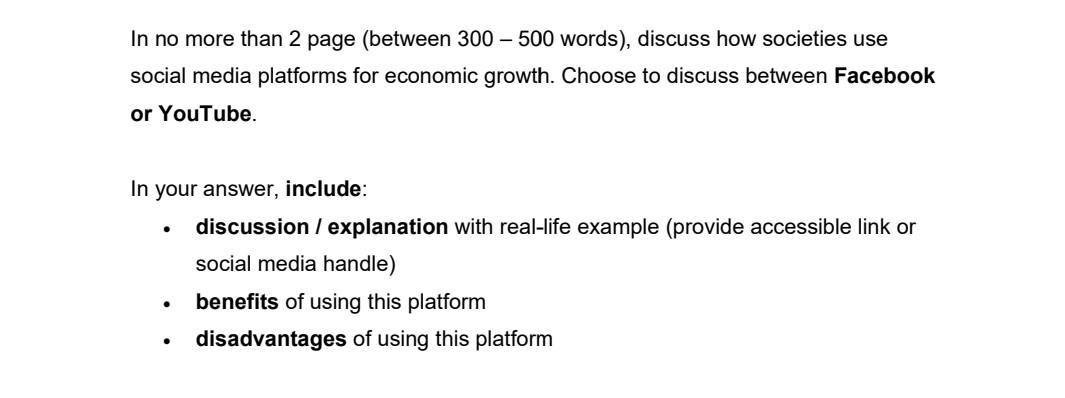 In No More Than 2 Page Between 300 500 Words Discuss How Societies Use Social Media Platforms For Economic Growth 1