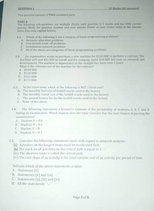 Question 1 25 Marks 45 Minutes This Question Consists Of Two Unrelated Parts Part A The Following Sub Questions Are Mu 1
