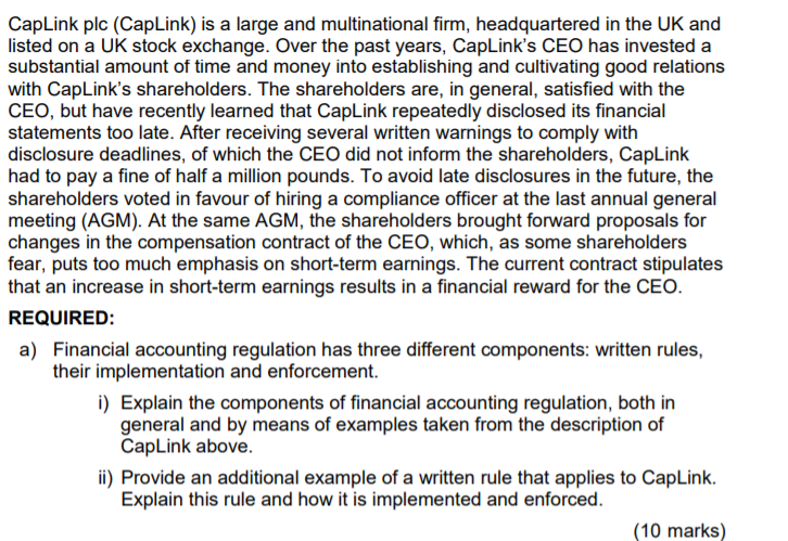 Caplink Plc Caplink Is A Large And Multinational Firm Headquartered In The Uk And Listed On A Uk Stock Exchange Over 1