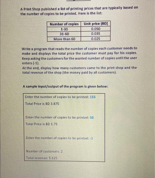 A Print Shop Published A List Of Printing Prices That Are Typically Based On The Number Of Copies To Be Printed Here Is 1