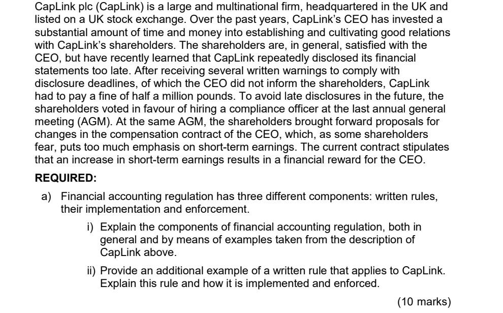 Caplink Plc Caplink Is A Large And Multinational Firm Headquartered In The Uk And Listed On A Uk Stock Exchange Over 1