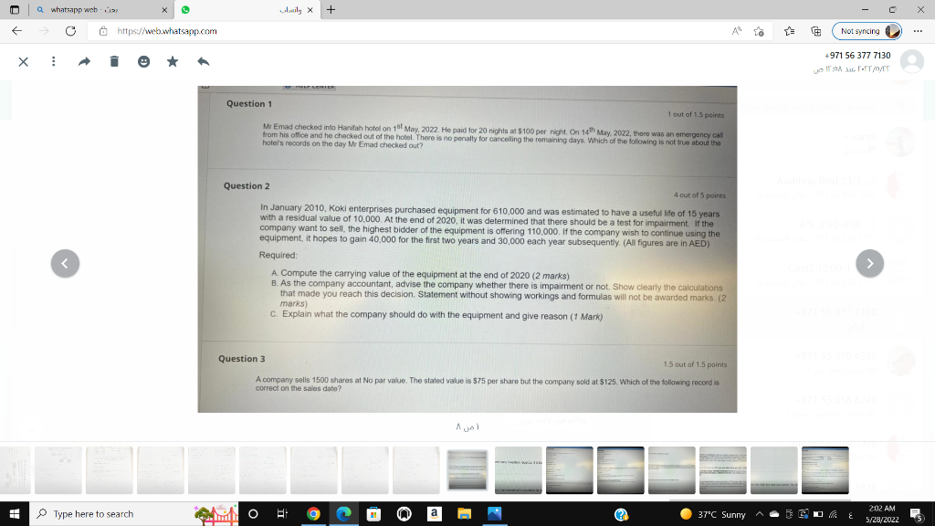 X E Qwhatsapp Web C Https Web Whatsapp Com 6 Type Here To Search Question 1 1 Out Of 1 5 Points Mr Emad Che 1