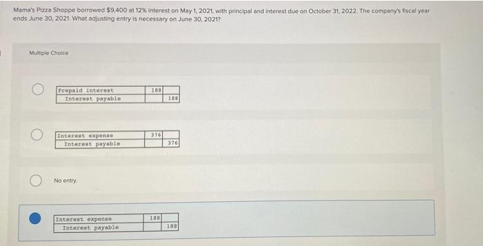 Mama S Pizza Shoppe Borrowed 9 400 At 12 Interest On May 1 2021 With Principal And Interest Due On October 31 2022 1