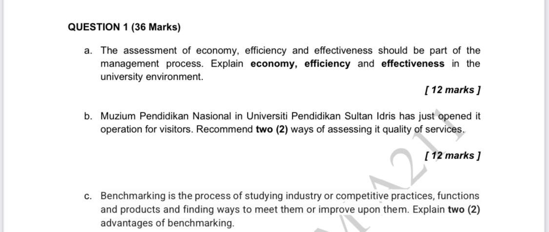 Question 1 36 Marks A The Assessment Of Economy Efficiency And Effectiveness Should Be Part Of The Management Proces 1