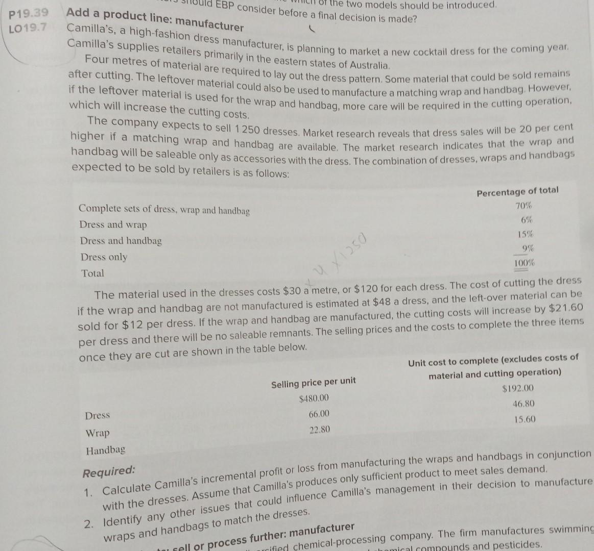P19 39 Lo 19 7 Add A Product Line Manufacturer Ebp Consider Before A Final Decision Is Made The Two Models Should Be I 1