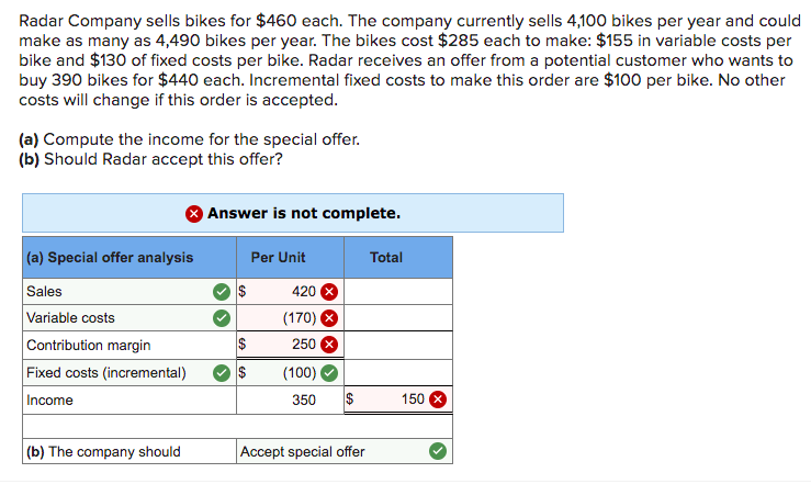 Radar Company Sells Bikes For 460 Each The Company Currently Sells 4 100 Bikes Per Year And Could Make As Many As 4 49 1