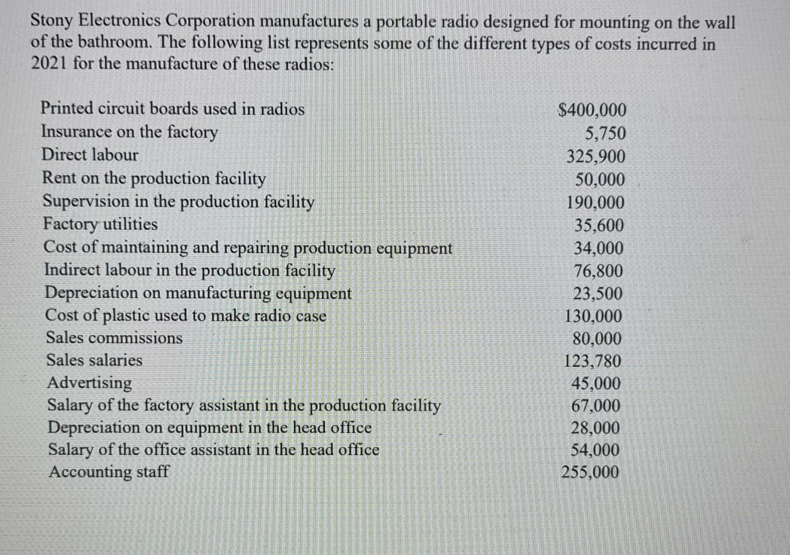 Required A Using The Following Format Classify The Costs And Total The Amounts In Each Column Direct Direct Manufact 3
