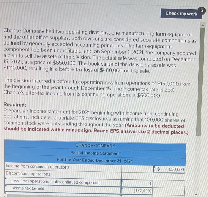 Check My Work Chance Company Had Two Operating Divisions One Manufacturing Farm Equipment And The Other Office Supplies 1