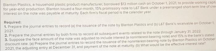 Blanton Plastics A Household Plastic Product Manufacturer Borrowed 13 Million Cash On October 1 2021 To Provide Wor 1