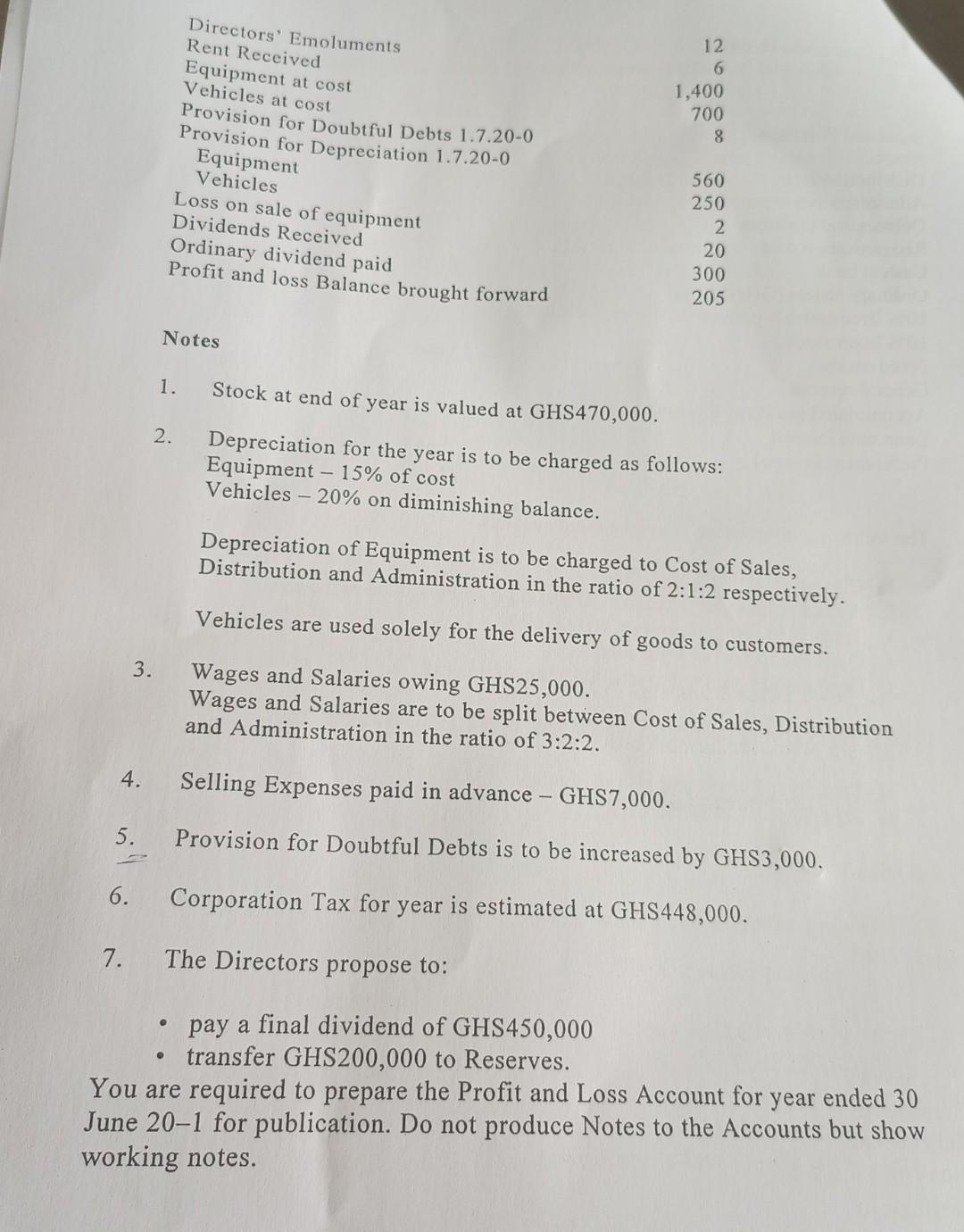 Exercise 1 The Following Balances Have Been Taken From The Ledger Of Philips Plc At 30 June 2011 Ghs000s Sales 7 170 Pu 2