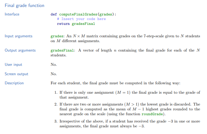Final Grade Function Interface Def Computefinalgrades Grades Insert Your Code Here Return Gradesfinal Input Argumen 1