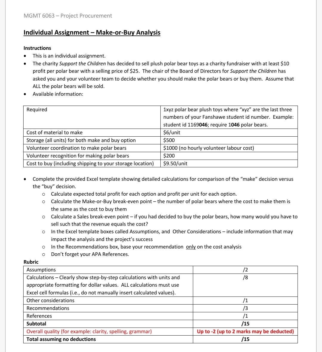 Mgmt 6063 Project Procurement Individual Assignment Make Or Buy Analysis Instructions This Is An Individual Assignme 1