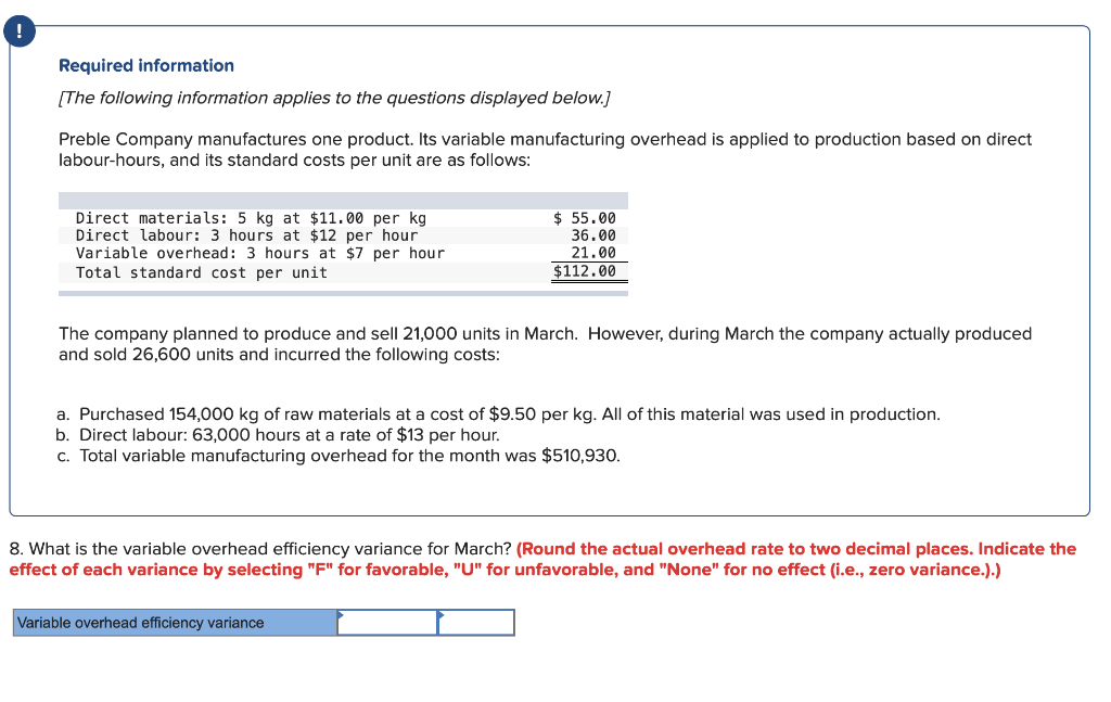 Required Information The Following Information Applies To The Questions Displayed Below Preble Company Manufactures 1