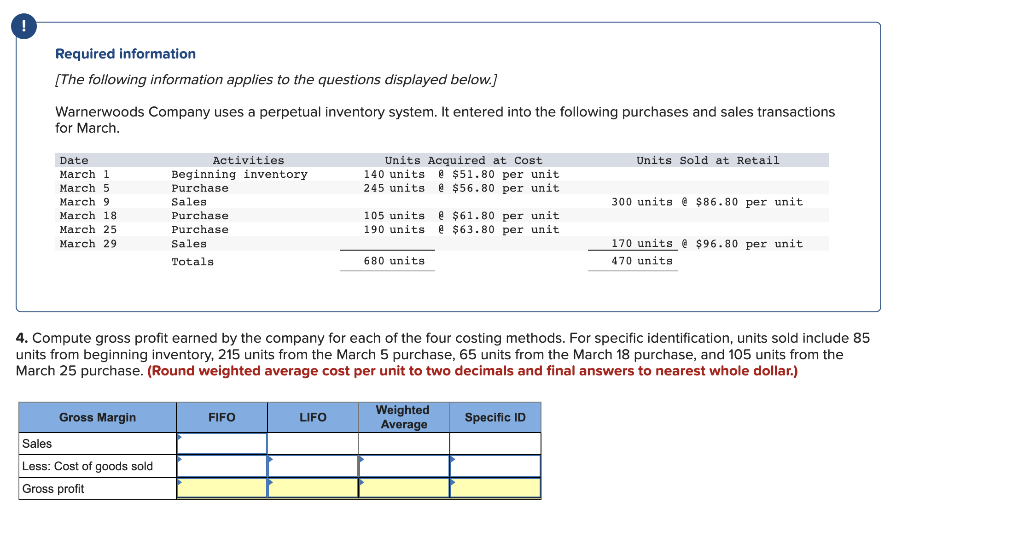 Required Information The Following Information Applies To The Questions Displayed Below Warnerwoods Company Uses A 1