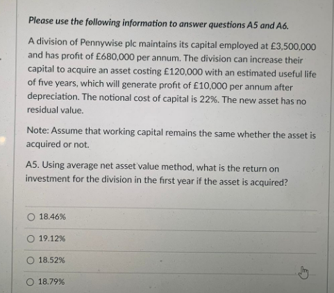 Please Use The Following Information To Answer Questions A5 And A6 A Division Of Pennywise Plc Maintains Its Capital Em 1