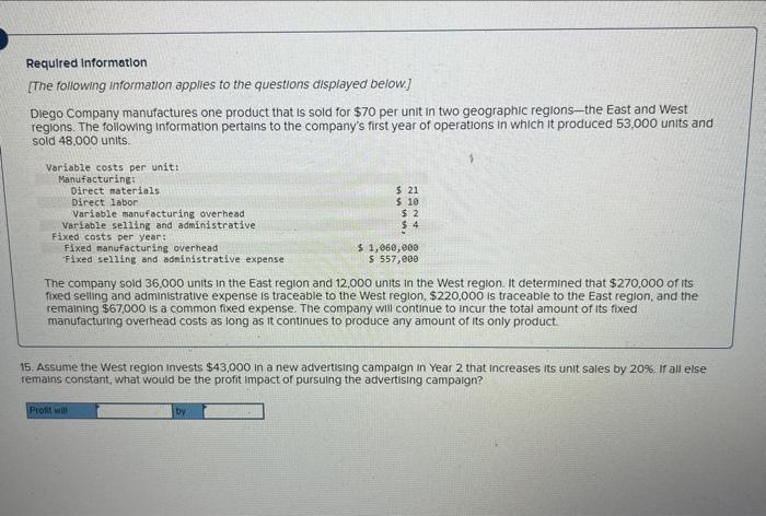 Required Information The Following Information Applies To The Questions Displayed Below Diego Company Manufactures On 1