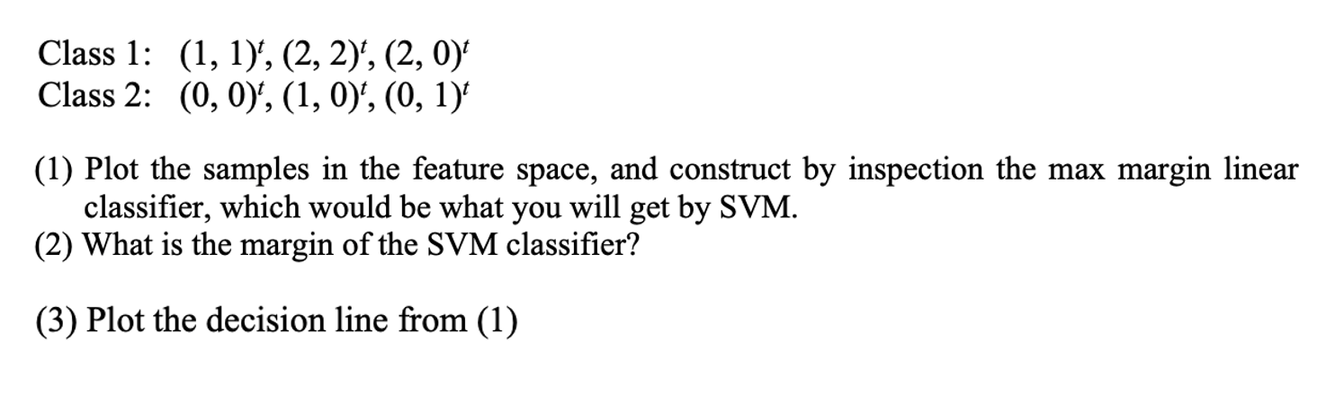 Class 1 1 1 2 2 2 0 Class 2 0 0 1 0 0 1 1 Plot The Samples In The Feature Space And Constru 1