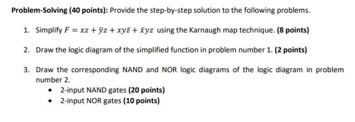 Problem Solving 40 Points Provide The Step By Step Solution To The Following Problems 1 Simplify F X2 Y2 Xyz 1