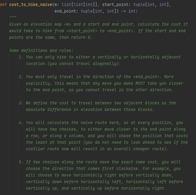 Def Cost To Hike Naive M List List Int Start Point Tuple Int Int End Point Tuple Int Int Int Given An 1