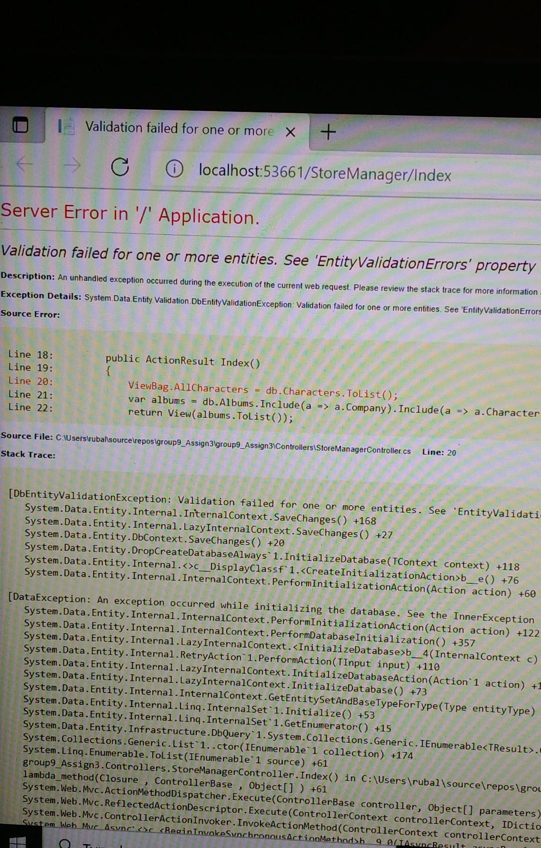 Validation Failed For One Or More X C O Localhost 53661 Store Manager Index Server Error In Application Validatio 1