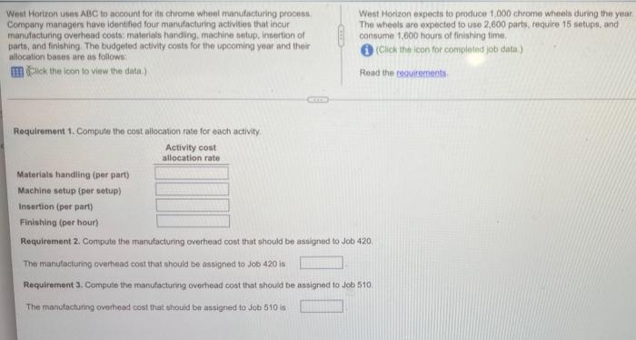 West Horizon Uses Abc To Account For Its Chrome Wheel Manufacturing Process Company Managers Have Identified Four Manuf 1