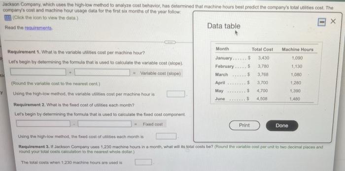 Jackson Company Which Uses The High Low Method To Analyze Cost Behavior Has Determined That Machine Hours Best Predict 1