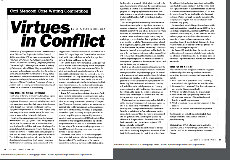 Carl Menconi Case Writing Competition By Elizabeth Dunn Cpa Virtues In Conflict Ing Protection From Market Fluctuation 1