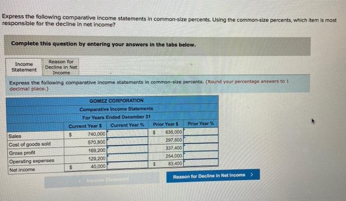 Express The Following Comparative Income Statements In Common Size Percents Using The Common Size Percents Which Item 1