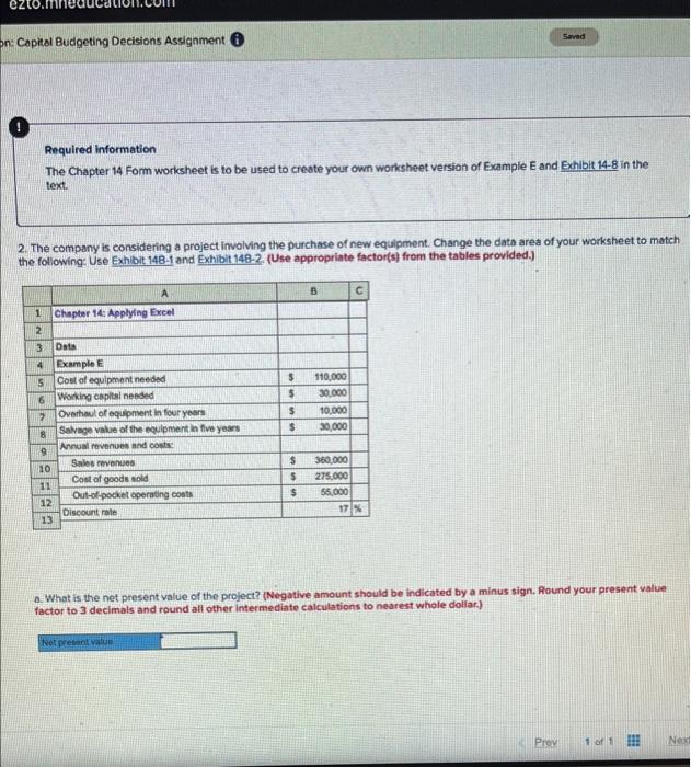 2 The Company Is Considering A Project Involving The Purchase Of New Equipment Change The Data Area Of Your Worksheet 5