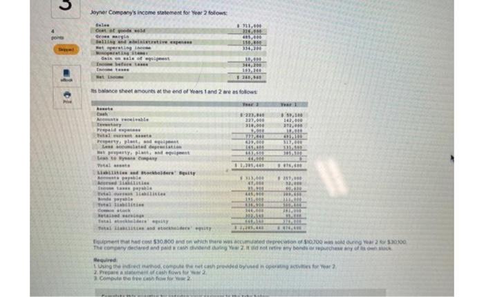 Points Sveyed Joyner Company S Income Statement For Year 2 Follows Sales 8711 000 326 906 Coat Of Goods Wood Gross Marg 1