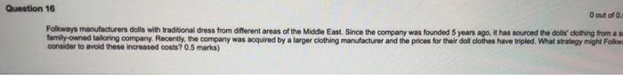 Question 16 0 Out Of 0 Folkways Manufacturers Dolls With Traditional Dress From Different Areas Of The Middle East Sin 1