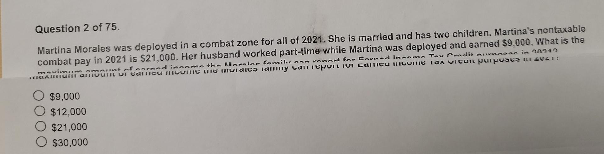 Question 2 Of 75 Martina Morales Was Deployed In A Combat Zone For All Of 2021 She Is Married And Has Two Children Ma 1