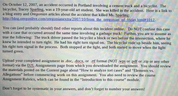 On October 12 2007 An Accident Occurred In Portland Involving A Cement Truck And A Bicyclist The Bicyclist Tracey Sp 1