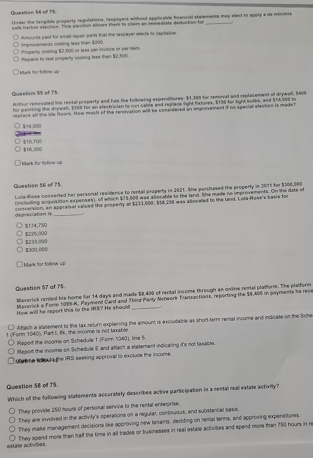 Question 54 Of 75 Under The Tangible Property Regulations Taxpayers Without Applicable Financial Statements May Elect 1