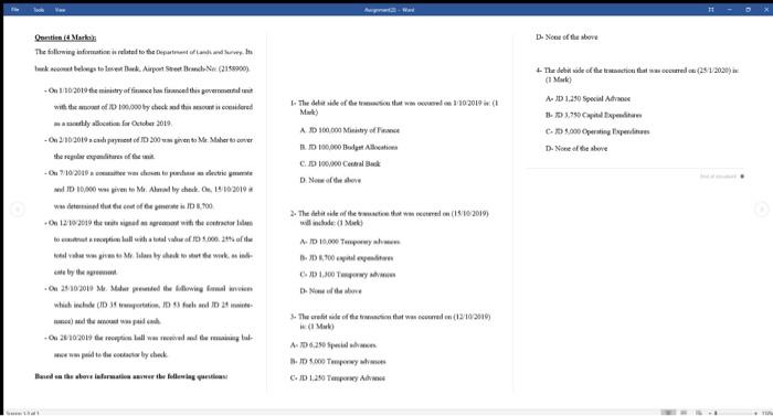 Question 14 Mark The Following Information Is Related To The Department Of Land And Its Bank Account Belongs To Levest B 1