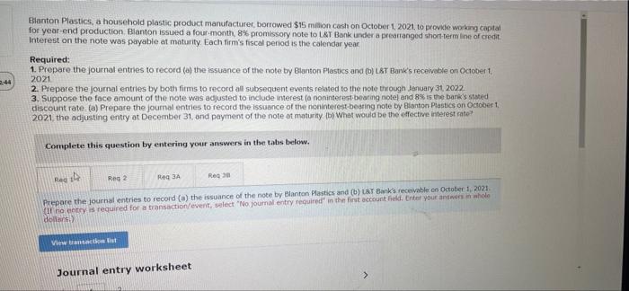 Blanton Plastics A Household Plastic Product Manufacturer Borrowed 15 Million Cash On October 1 2021 To Provide Wor 1