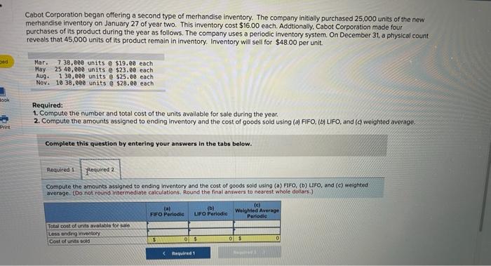 Ch Cabot Corporation Began Offering A Second Type Of Merhandise Inventory The Company Initially Purchased 25 000 Units 2