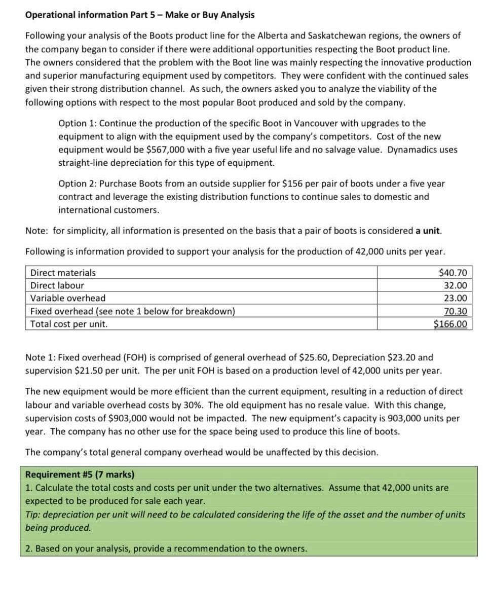 Operational Information Part 5 Make Or Buy Analysis Following Your Analysis Of The Boots Product Line For The Alberta A 1