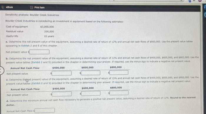 3 Ebook Print Item Sensitivity Analysis Boulder Creek Industries Boulder Creek Industries Is Considering An Investment 1