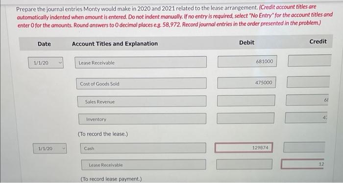 Monty Leasing Company Agrees To Lease Equipment To Flounder Corporation On January 1 2020 The Following Information Re 7
