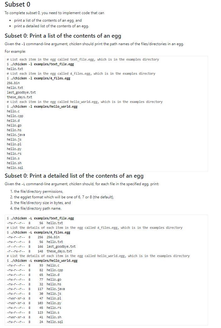 Subset 0 To Complete Subset 0 You Need To Implement Code That Can Print A List Of The Contents Of An Egg And Print 1