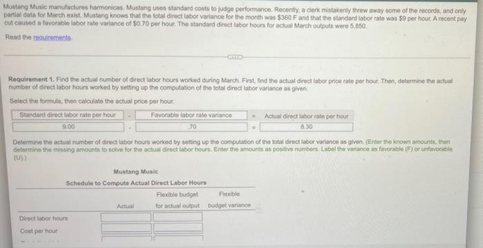 Unt Mustang Music Manufactures Harmonicas Mustang Uses Standard Costs To Judge Performance Recently A Clerk Mistakenl 5