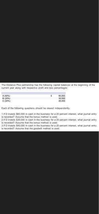 The Distance Plus Partnership Has The Following Capital Balances At The Beginning Of The Current Year Along With Respect 1