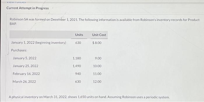 View Fuilics Current Attempt In Progress Robinson Sa Was Formed On December 1 2021 The Following Information Is Availa 1